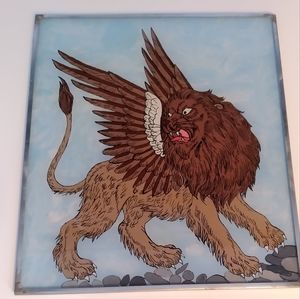 WINGED LION PAINTED GLASS